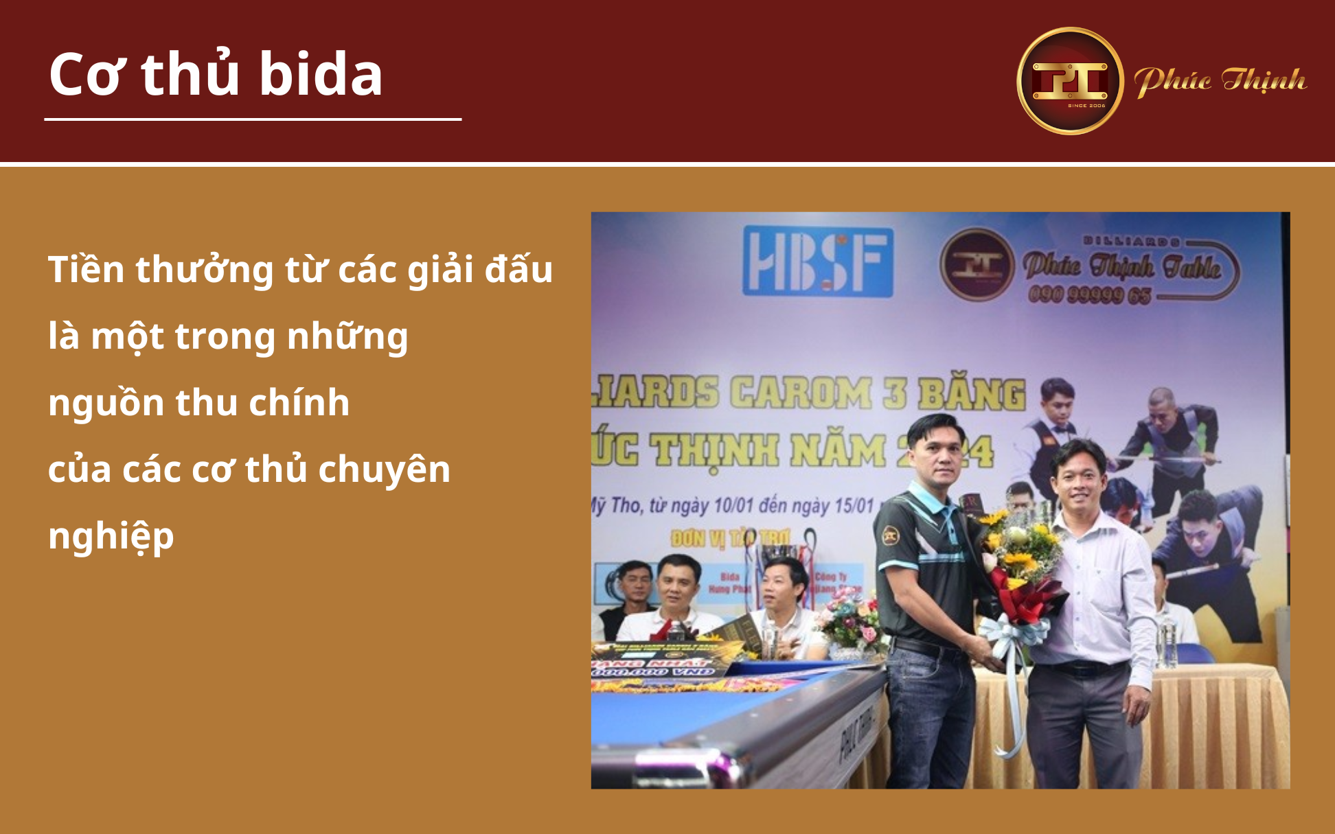 Thu nhập của các cơ thủ bida chuyên nghiệp đến từ tiền thưởng các giải đấu