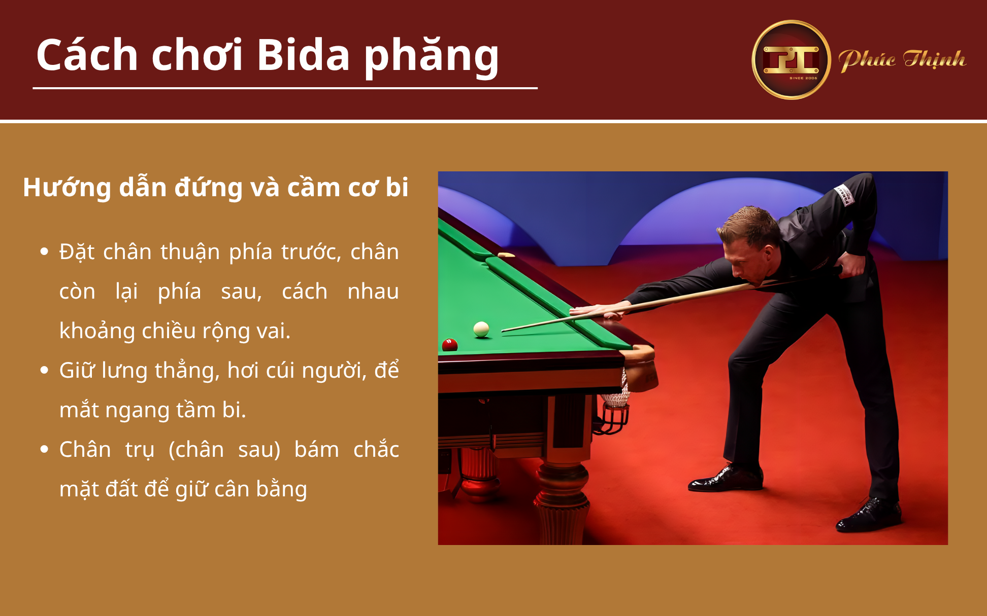 Tư thế đứng và cách cầm cơ chơi Bida Phăng