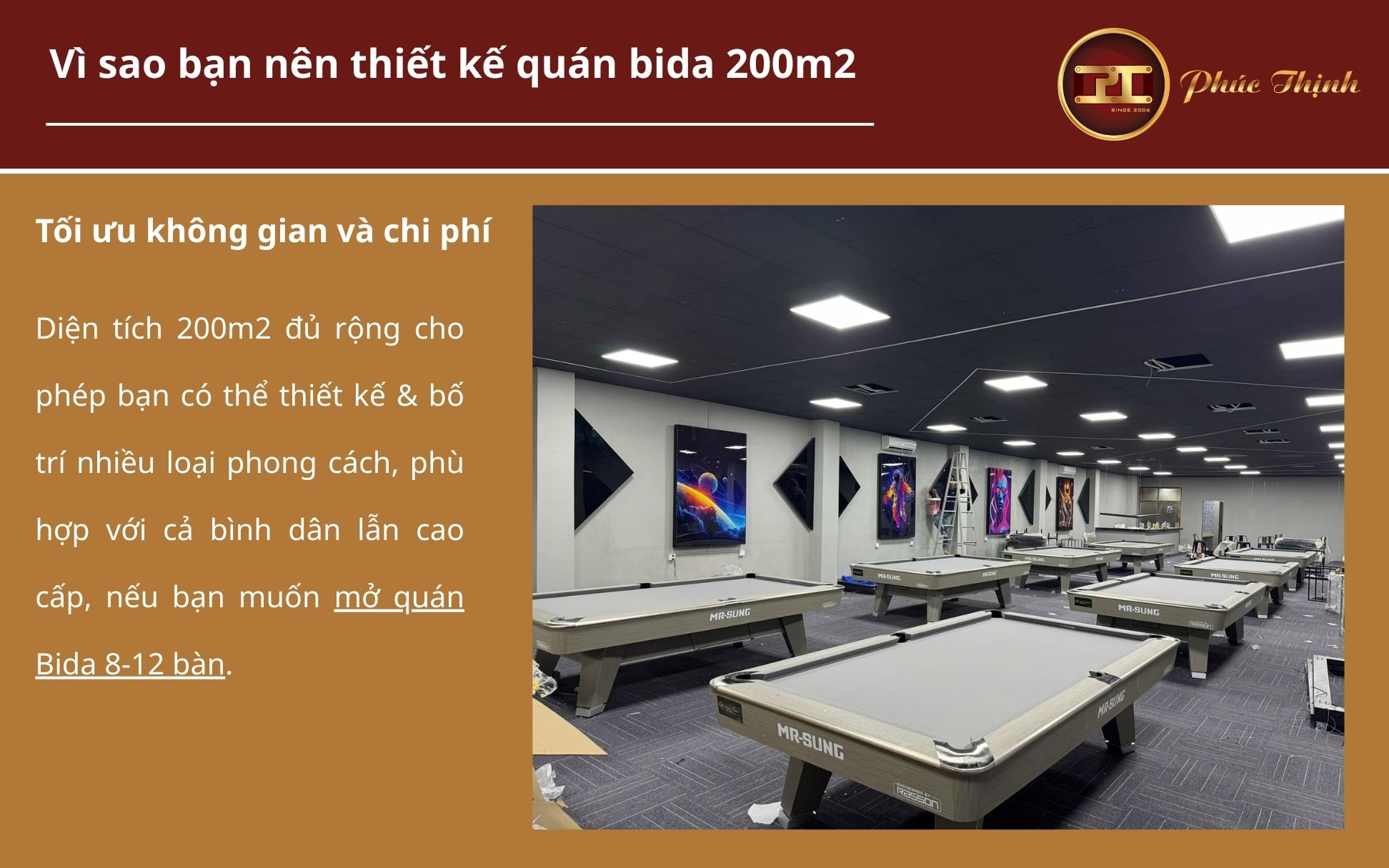 Thiết kế quán bida 200m2 tối ưu không gian và chi phí