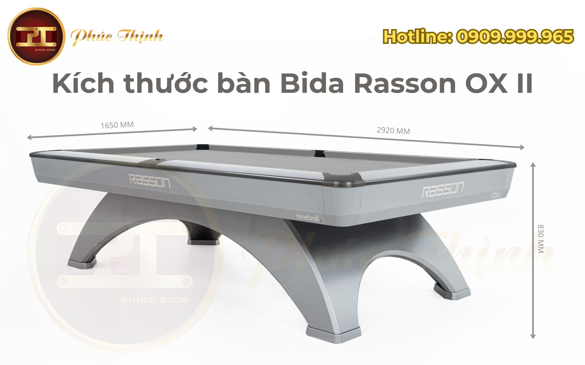 Thông số kích thước bàn Bida Rasson OX II nhập Trung