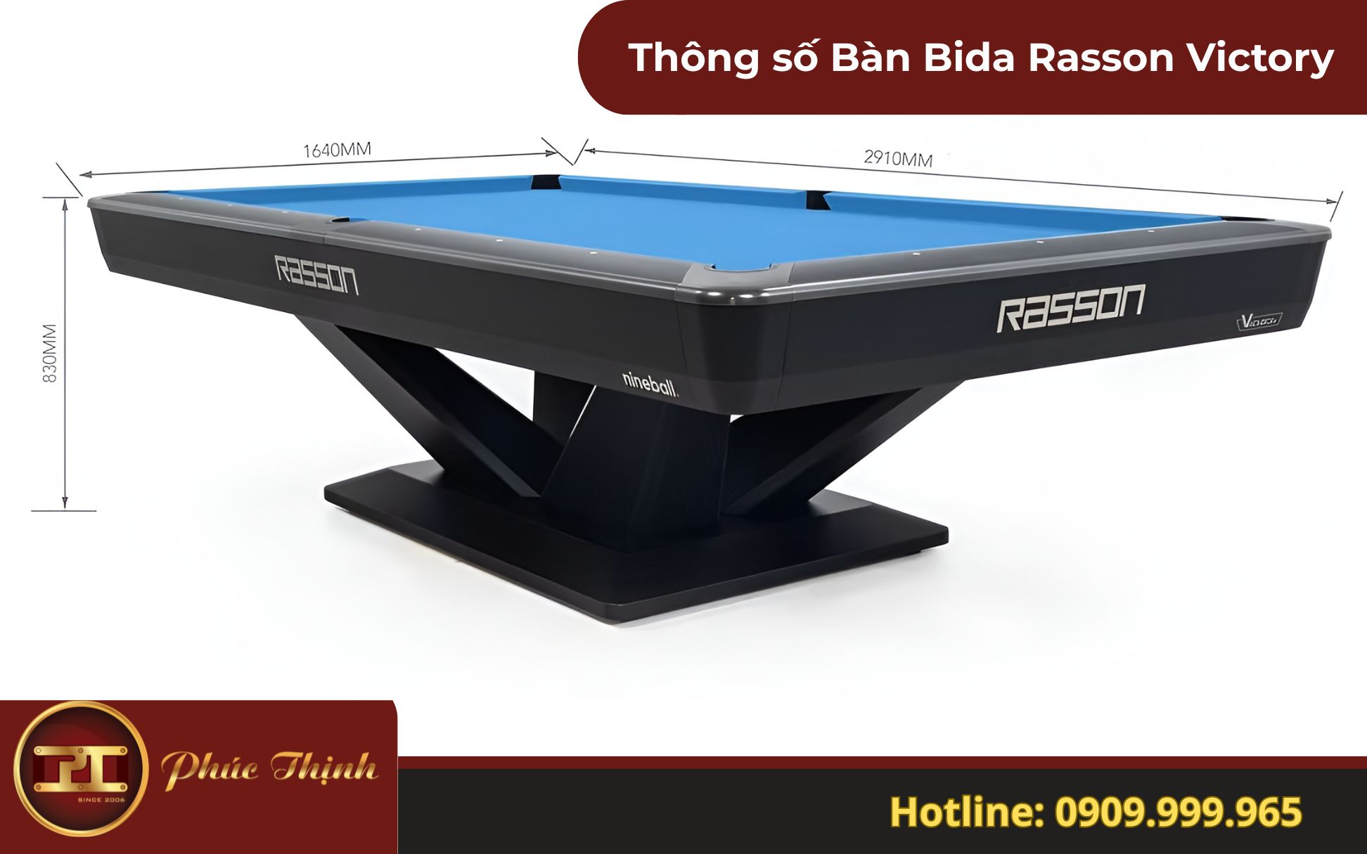Kích thước thông số bàn Bida Rasson Victory II Plus tại Phúc Thịnh