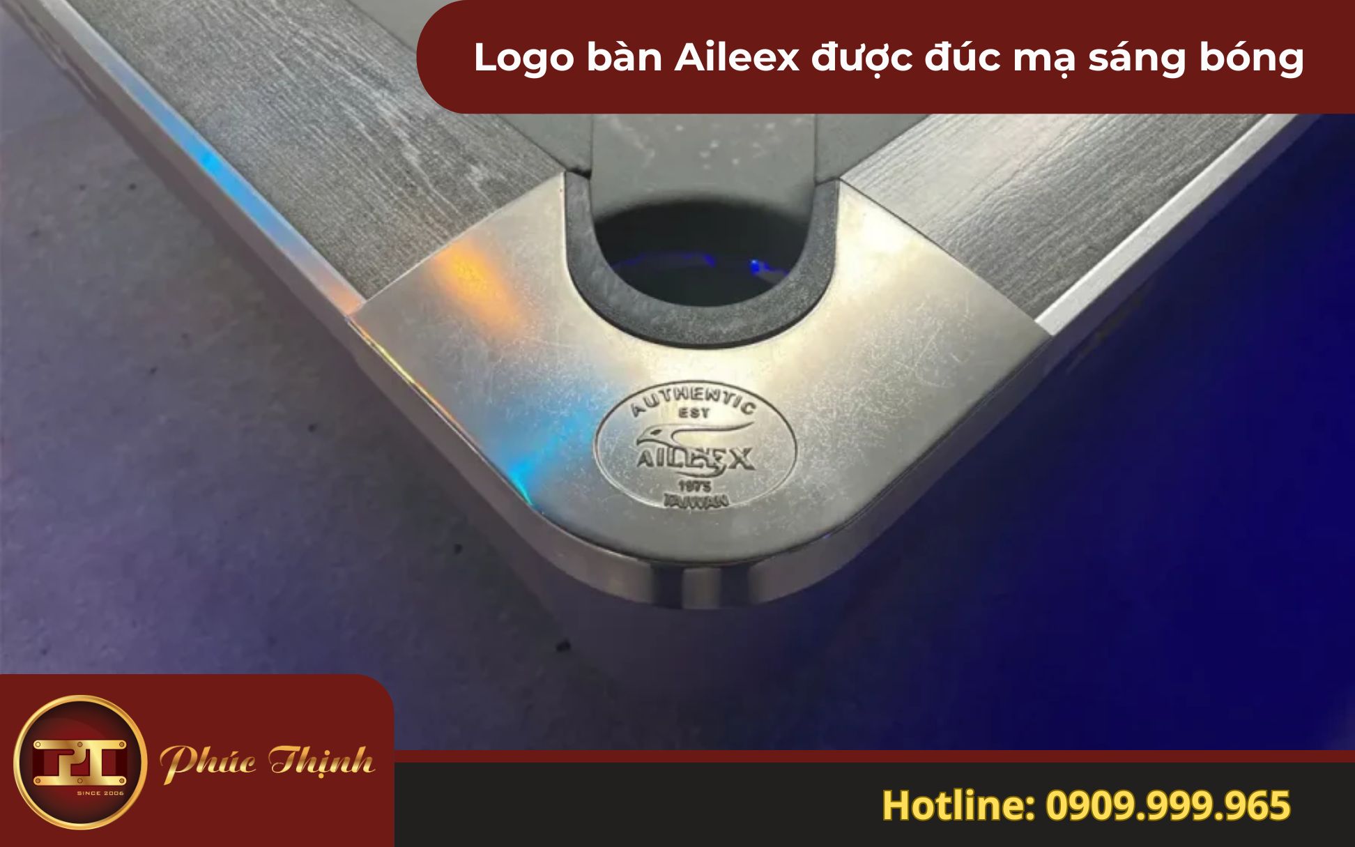 Logo bàn Aileex được đúc mạ sáng bóng