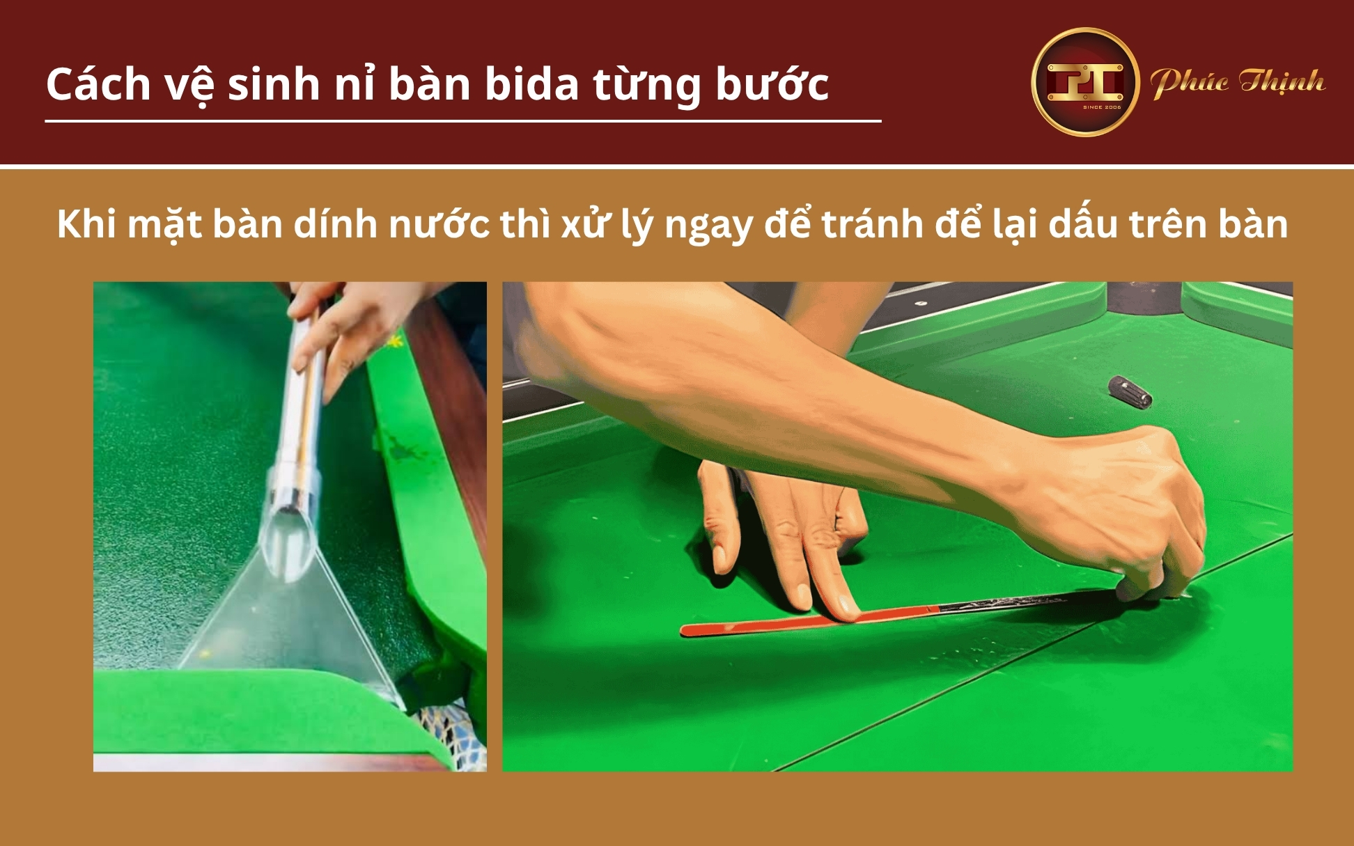 Khi mặt bàn dính nước thì xử lý ngay để tránh để lại dấu trên bàn